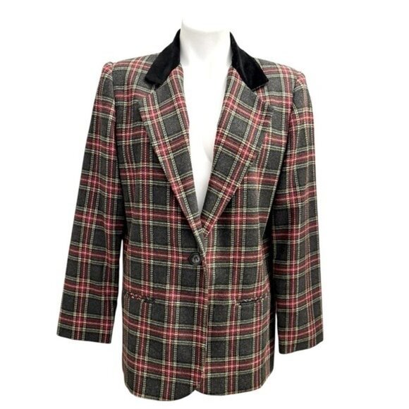 SAG HARBOR Vintage Plaid Wool Blend Single Breasted Blazer Size 10P - Picture 6 of 7